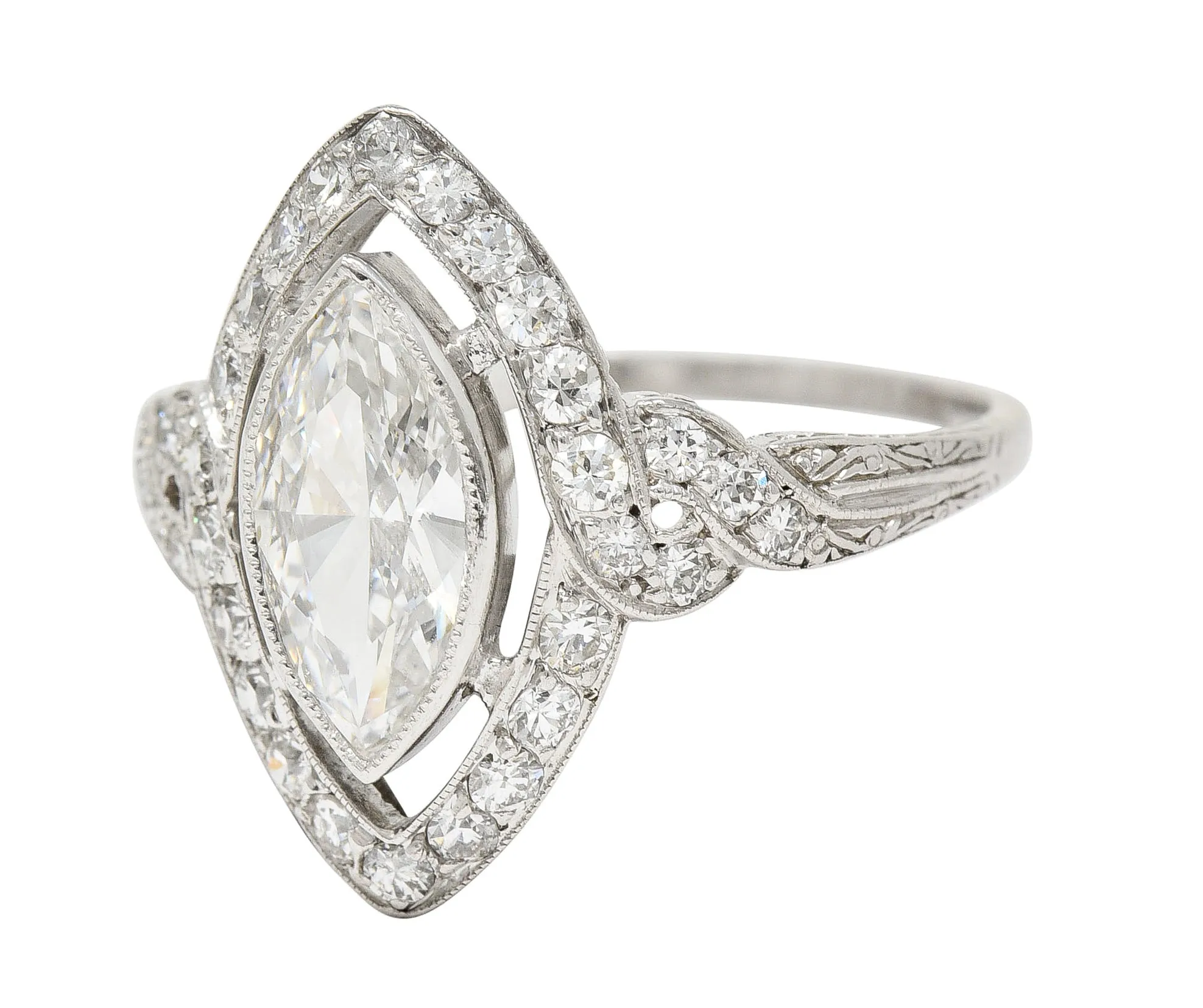 Tiffany & Co. Art Deco 1.30 CTW Marquise Cut Diamond Platinum Twisting Halo Engagement Ring GIA