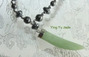 Tiger Tooth Chinese Jade Pendant on  Hematite Necklace