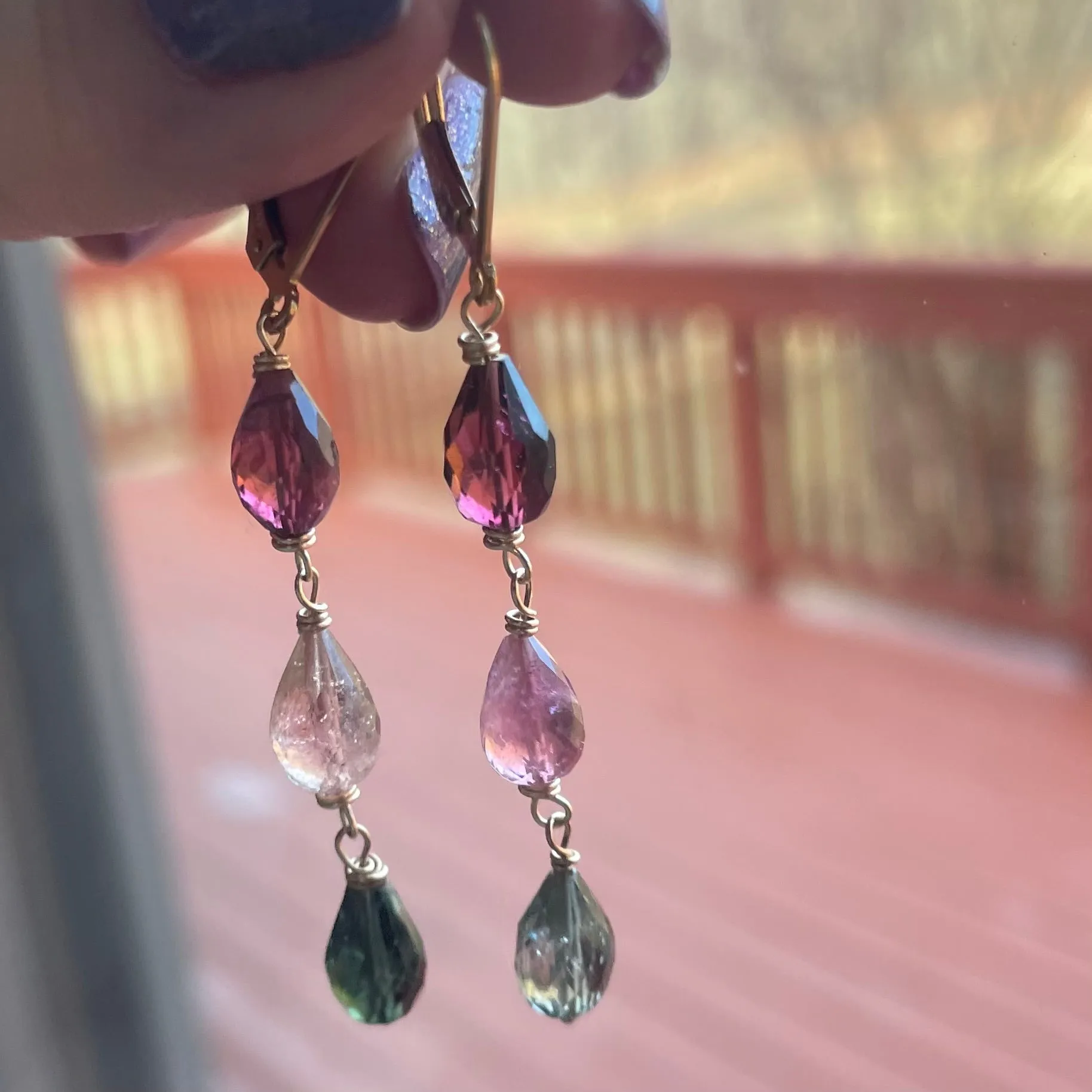 Tourmaline 3 Teardrop Dangles, OOAK