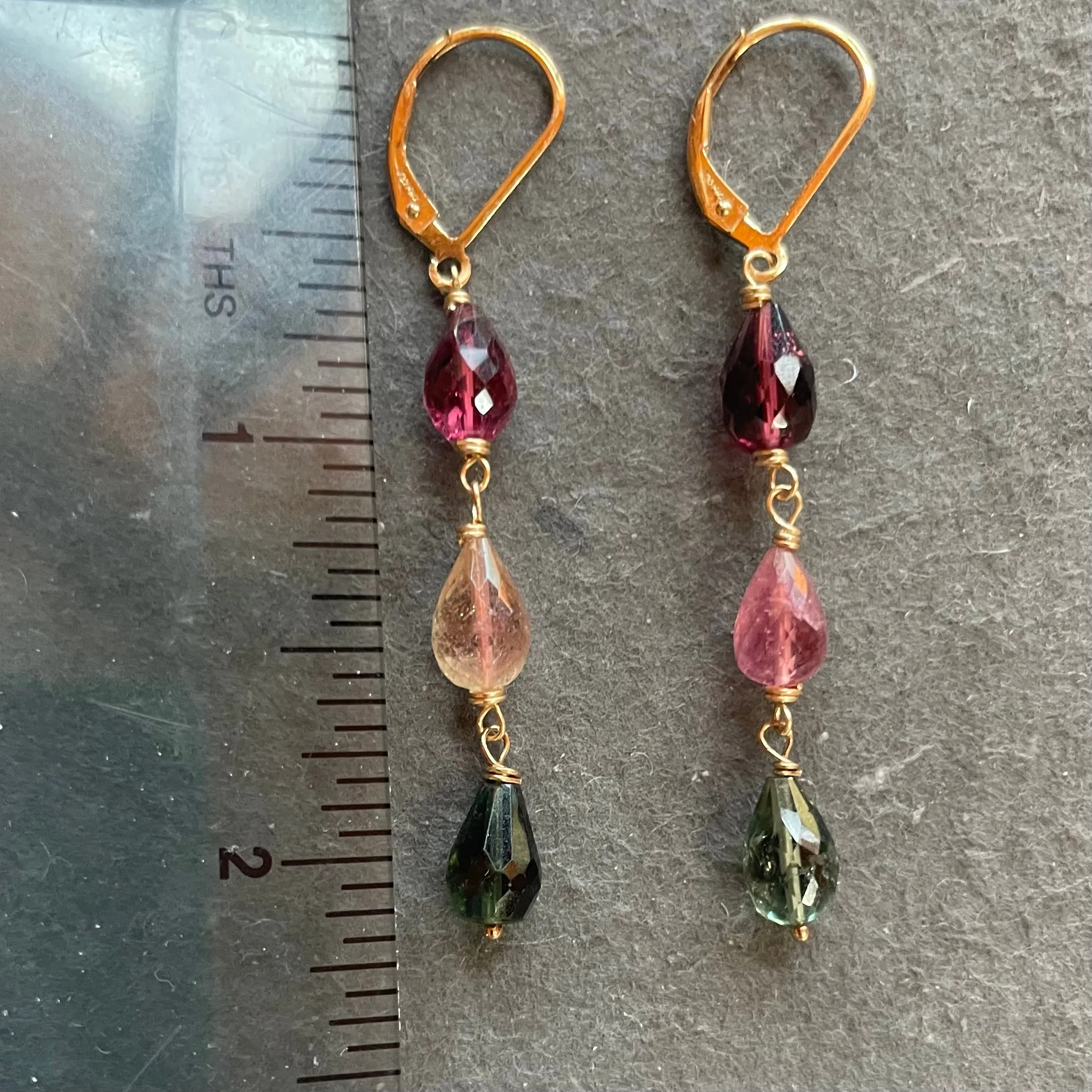 Tourmaline 3 Teardrop Dangles, OOAK