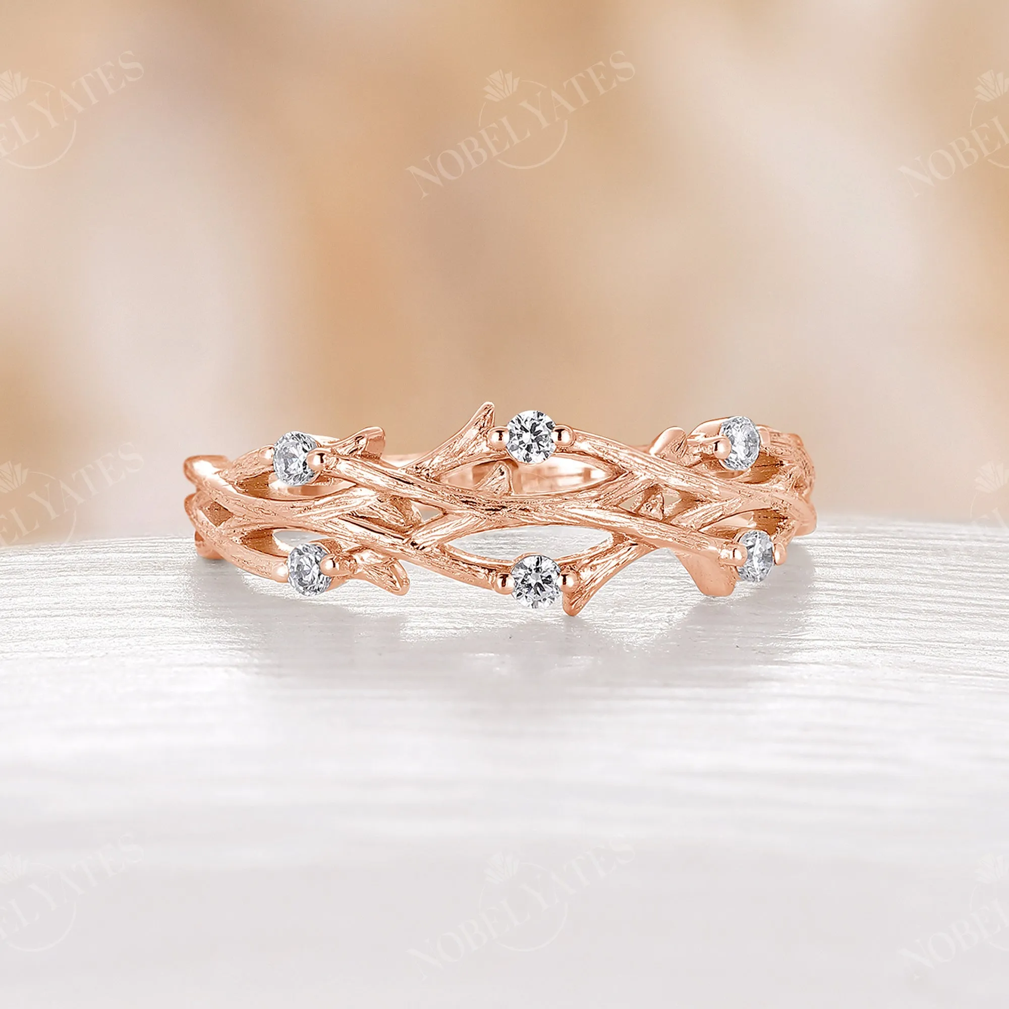 Tree Bark Diamond Branch Design Nature Wedding Band