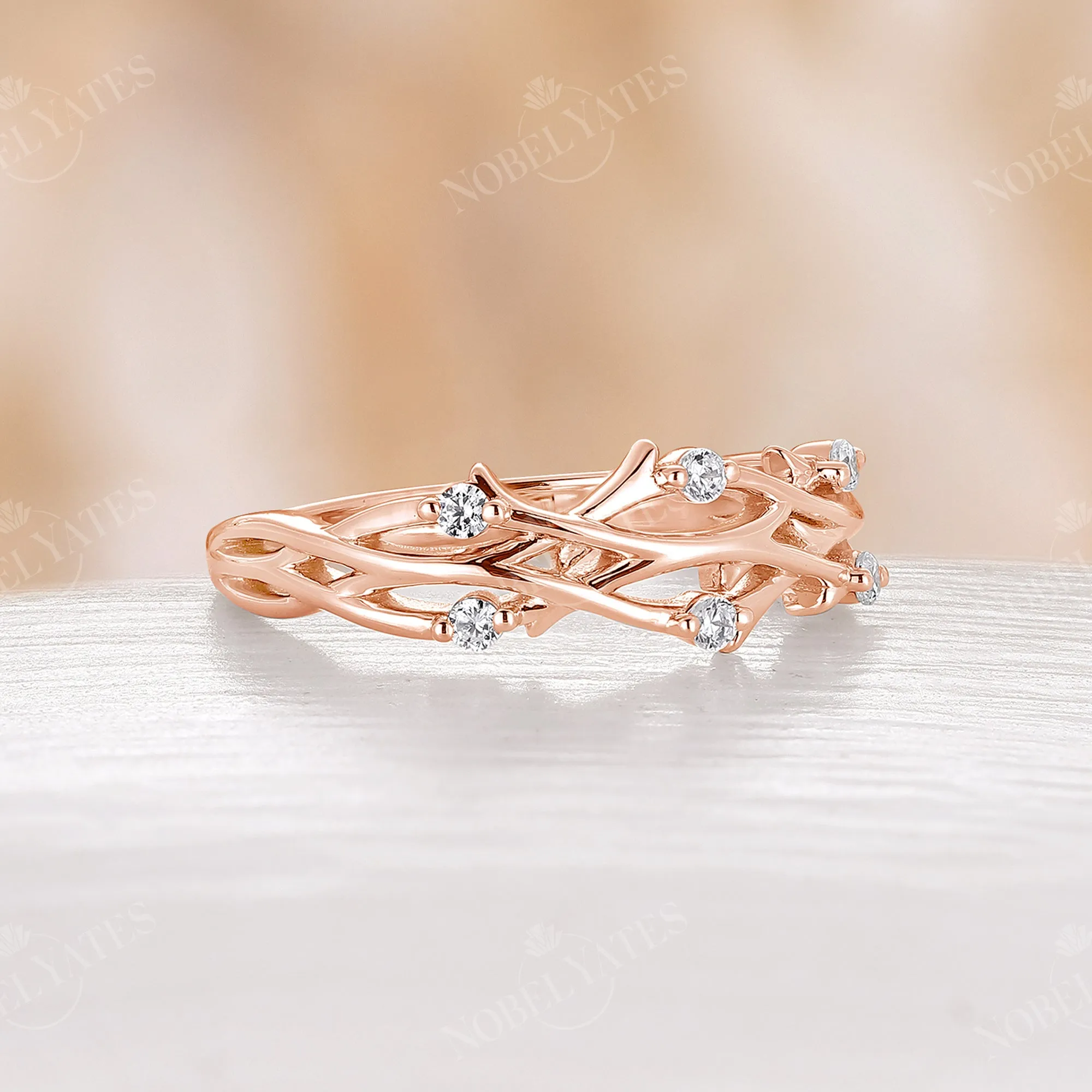 Tree Bark Diamond Branch Design Nature Wedding Band