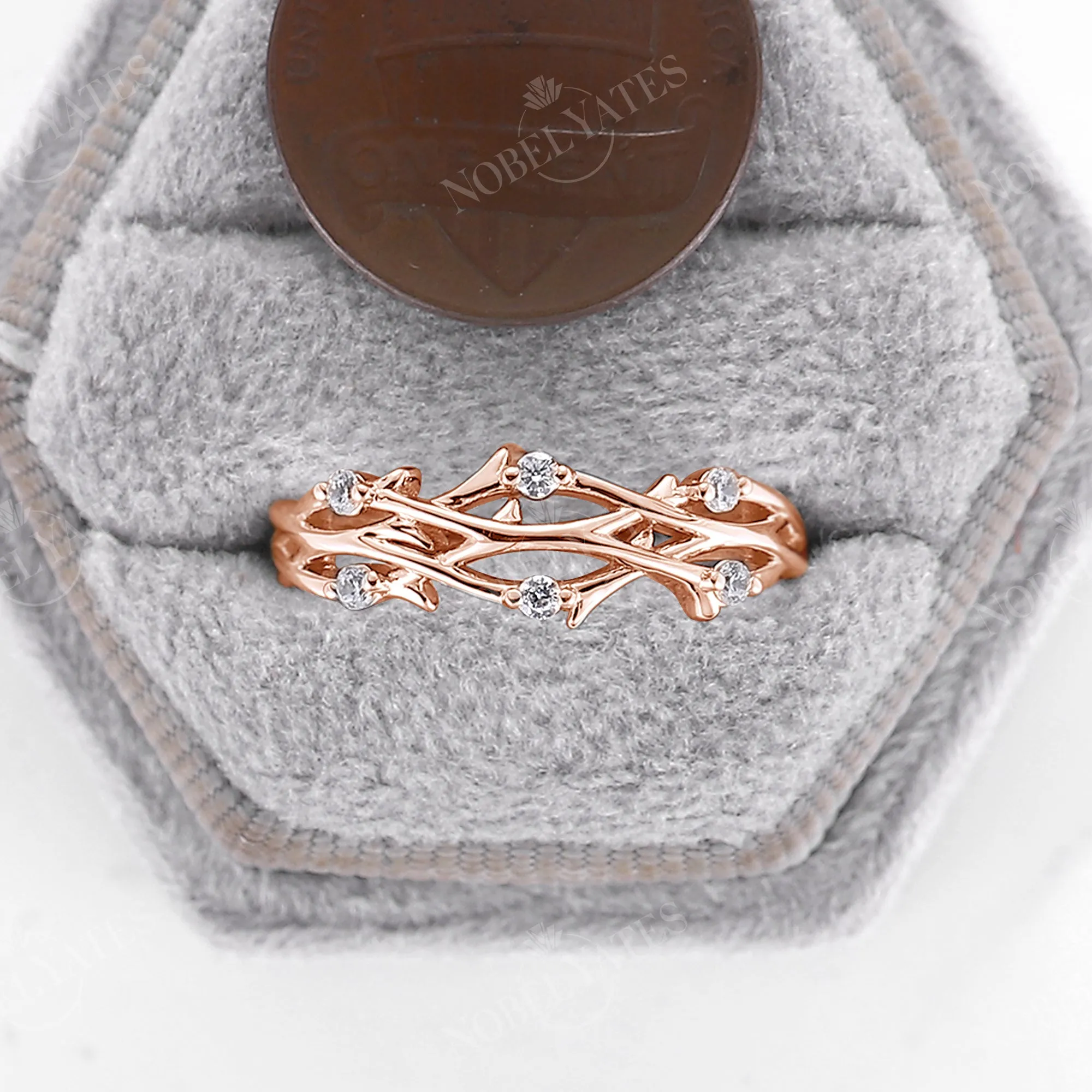 Tree Bark Diamond Branch Design Nature Wedding Band