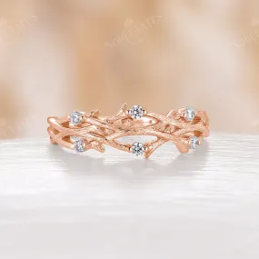 Tree Bark Diamond Branch Design Nature Wedding Band