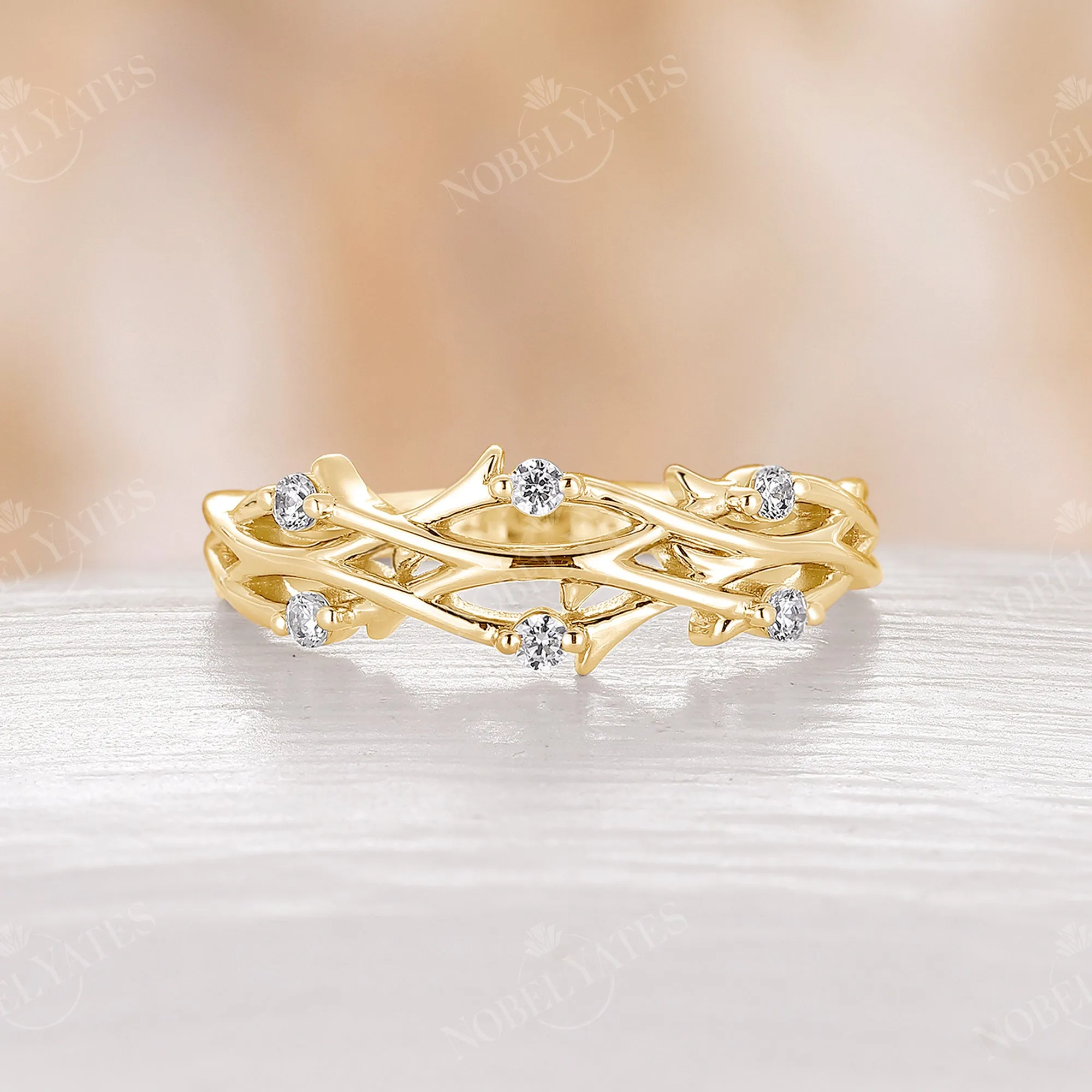 Tree Bark Diamond Branch Design Nature Wedding Band