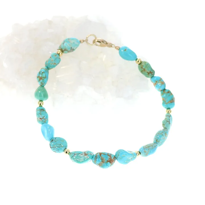 Turquoise #8 Bracelet 14K Gold Beads and Clasp