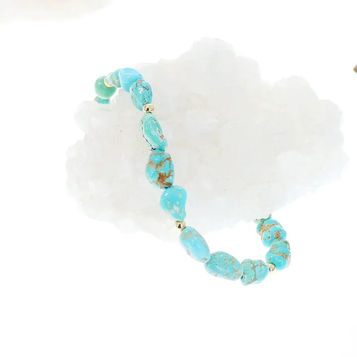 Turquoise #8 Bracelet 14K Gold Beads and Clasp