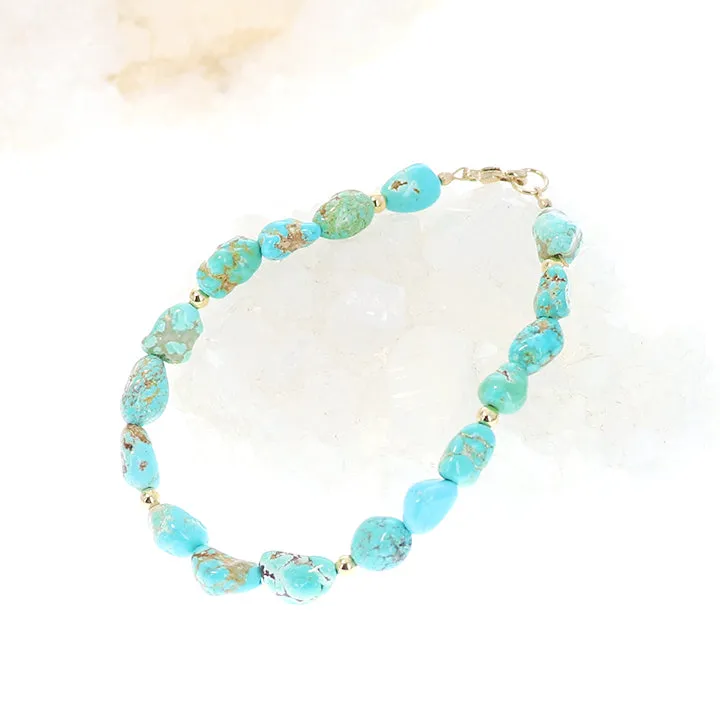 Turquoise #8 Bracelet 14K Gold Beads and Clasp