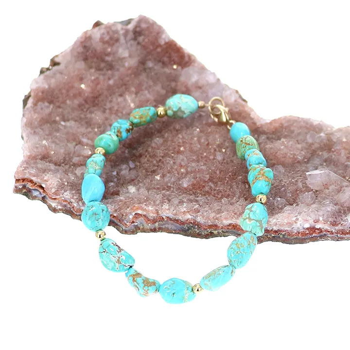 Turquoise #8 Bracelet 14K Gold Beads and Clasp