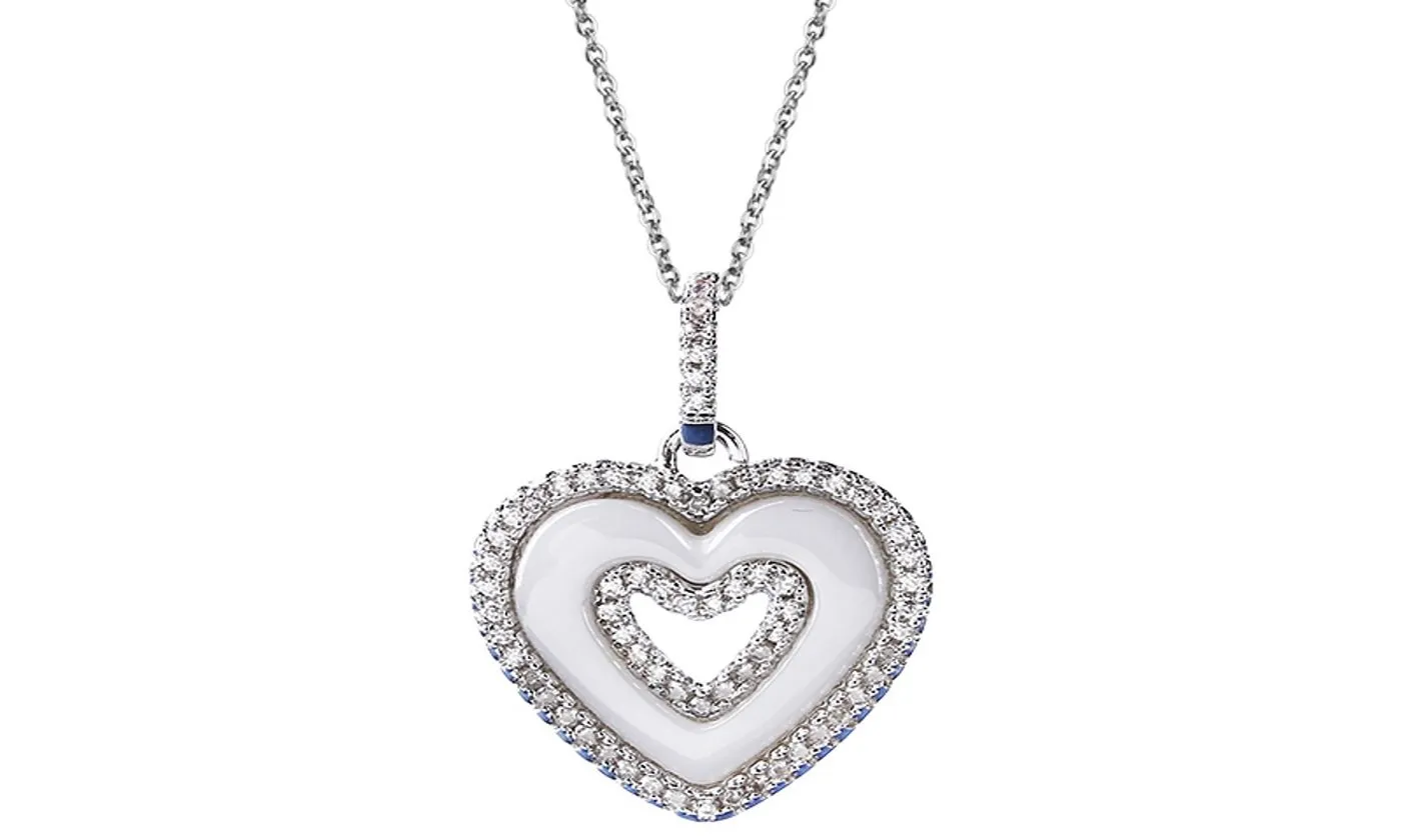 Two Row Rhinestone Heart Pendant Necklace