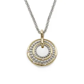 Two Tone Necklace Concentric Circles Pendant With CZ