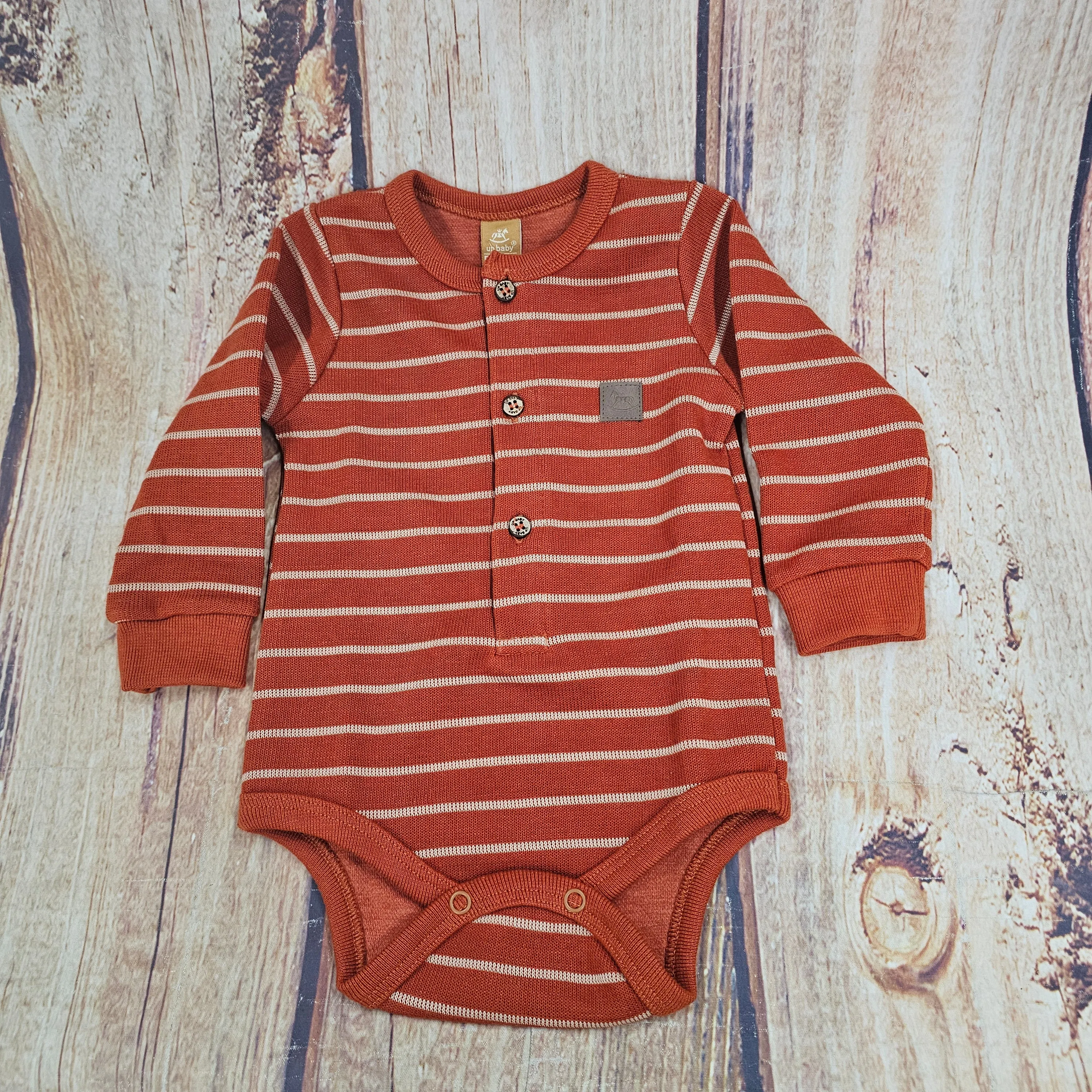 UP BABY RUST ORANGE KNIT HENLEY ONESIE