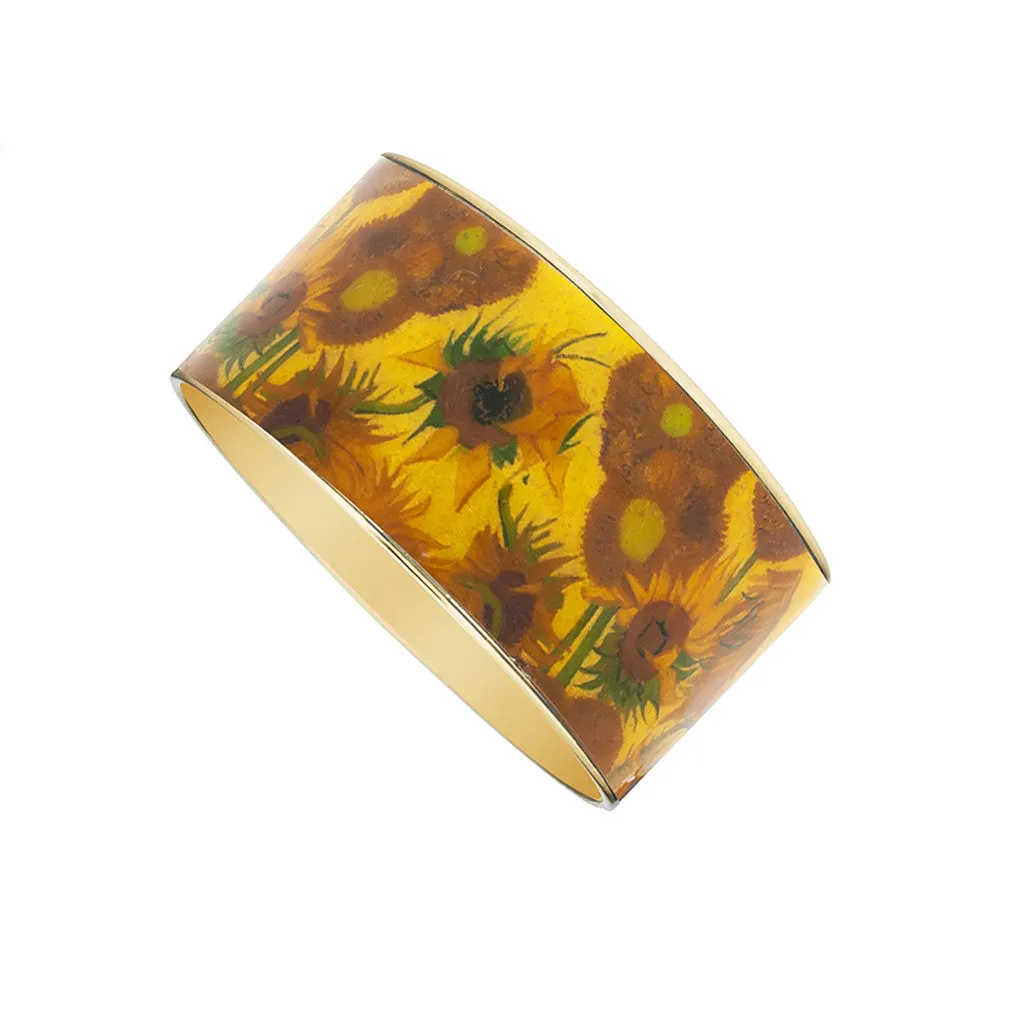 Van Gogh Sunflowers Goldtone Bangle Bracelet 1 1/2