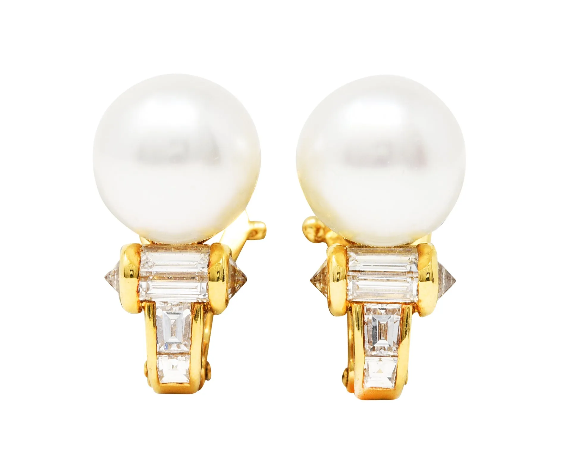 Vintage Mauboussin 1.20 CTW Diamond Pearl 18 Karat Gold Earrings