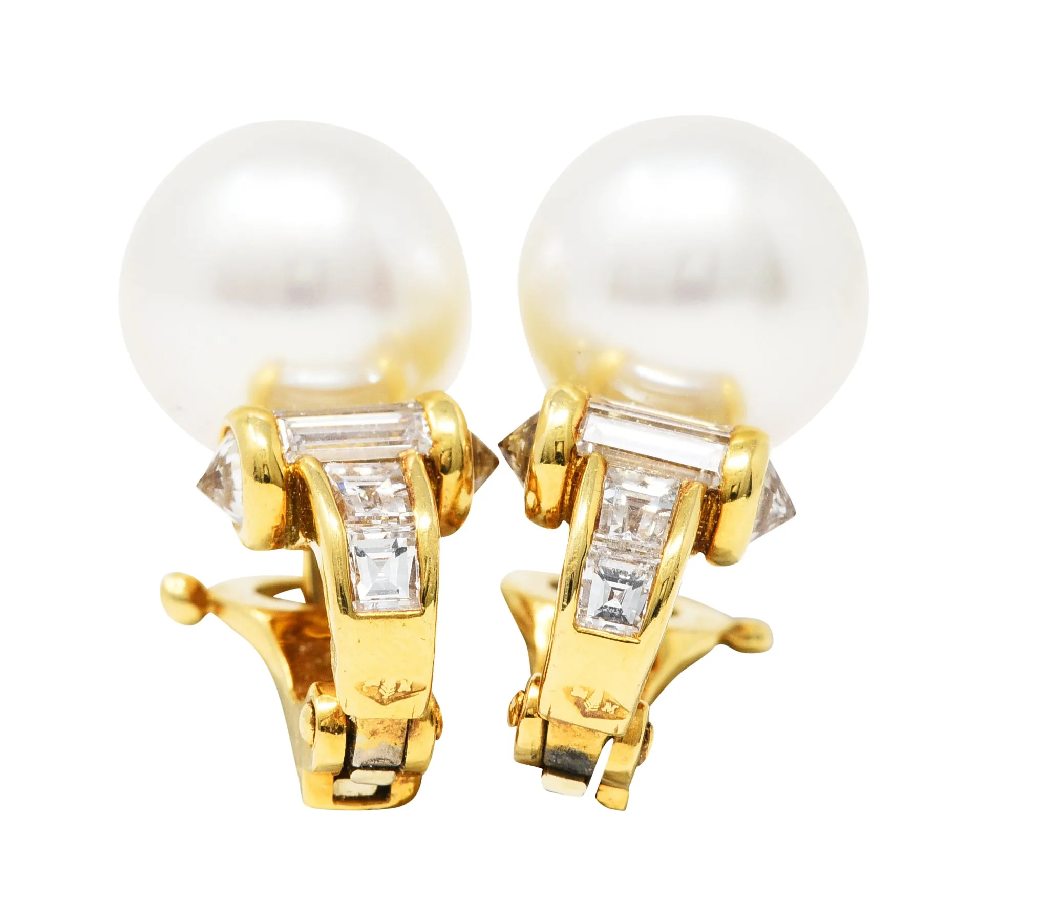 Vintage Mauboussin 1.20 CTW Diamond Pearl 18 Karat Gold Earrings