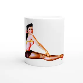 White 11oz Ceramic Mug - Retro Style - Vintage Pin Up Model - Pantyhose