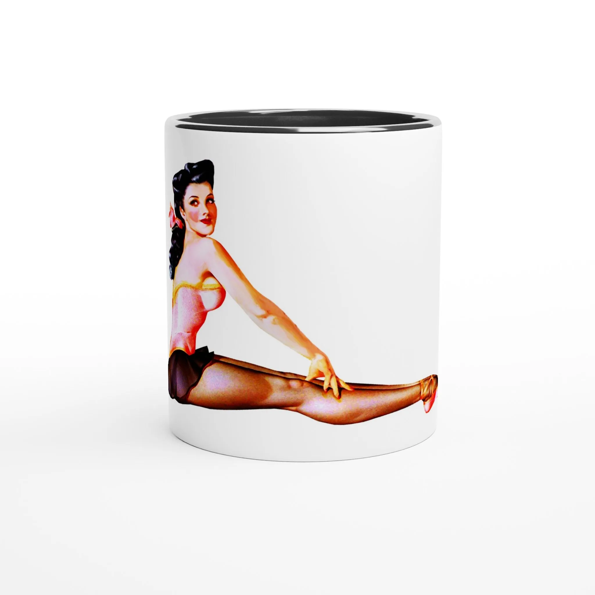 White 11oz Ceramic Mug - Retro Style - Vintage Pin Up Model - Pantyhose