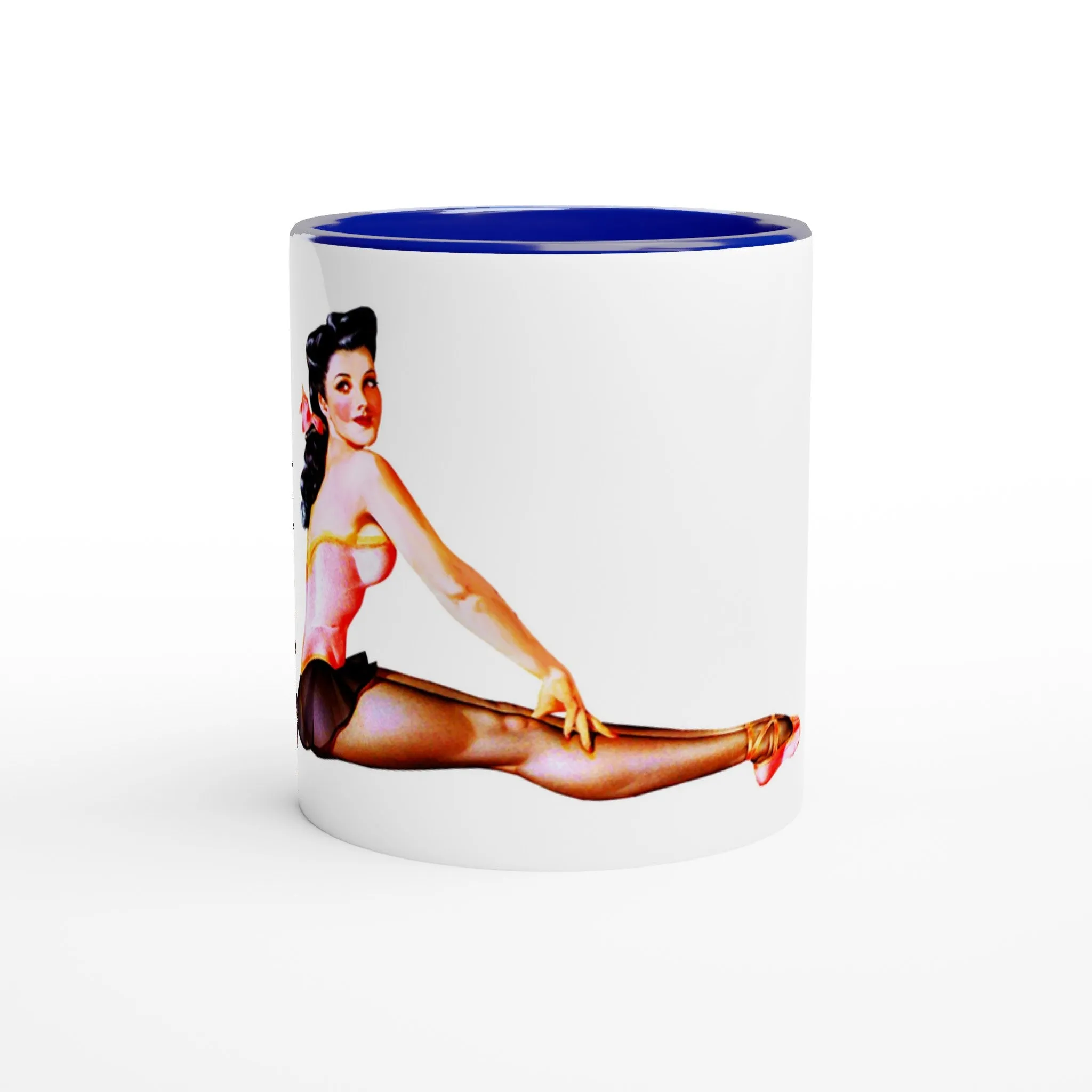 White 11oz Ceramic Mug - Retro Style - Vintage Pin Up Model - Pantyhose