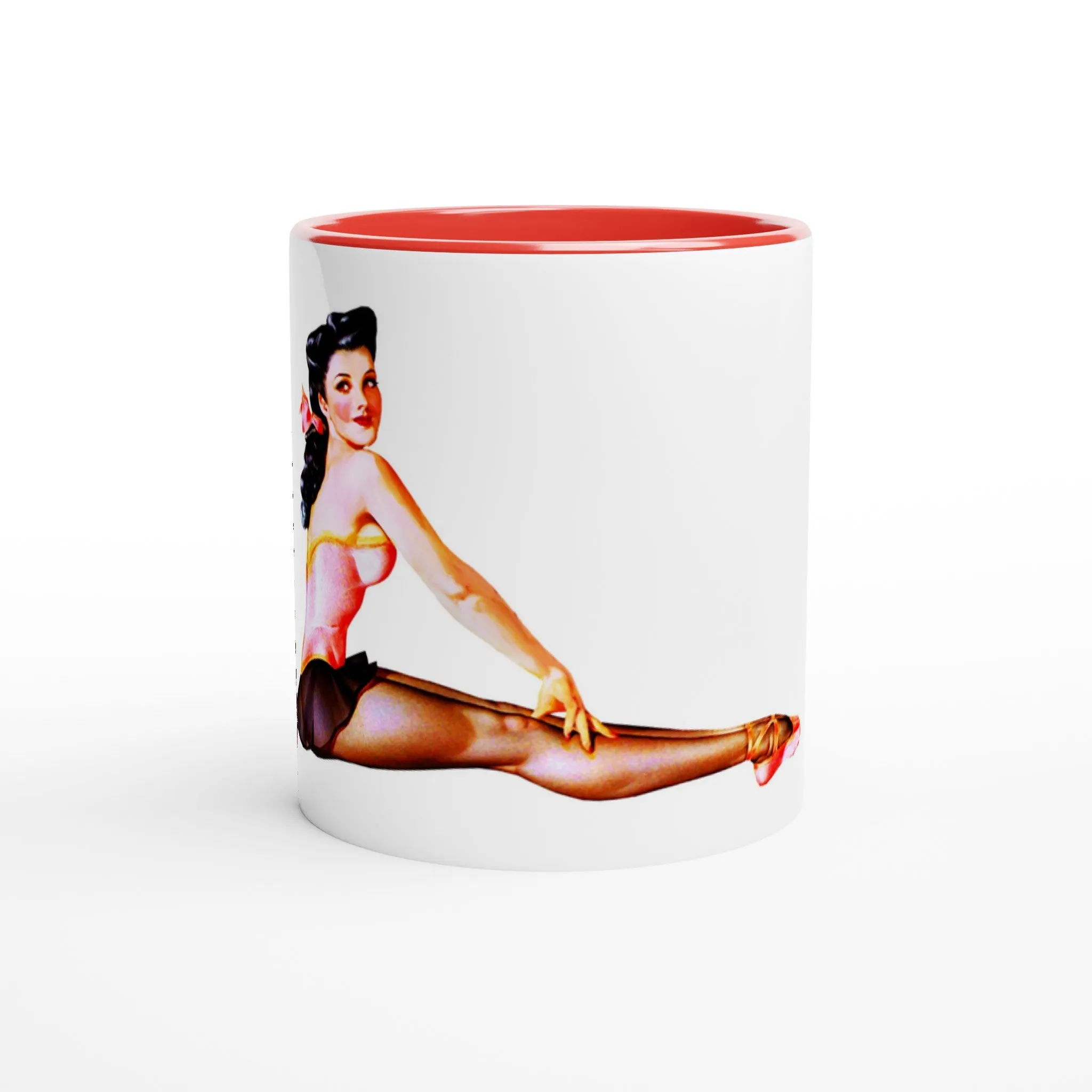 White 11oz Ceramic Mug - Retro Style - Vintage Pin Up Model - Pantyhose