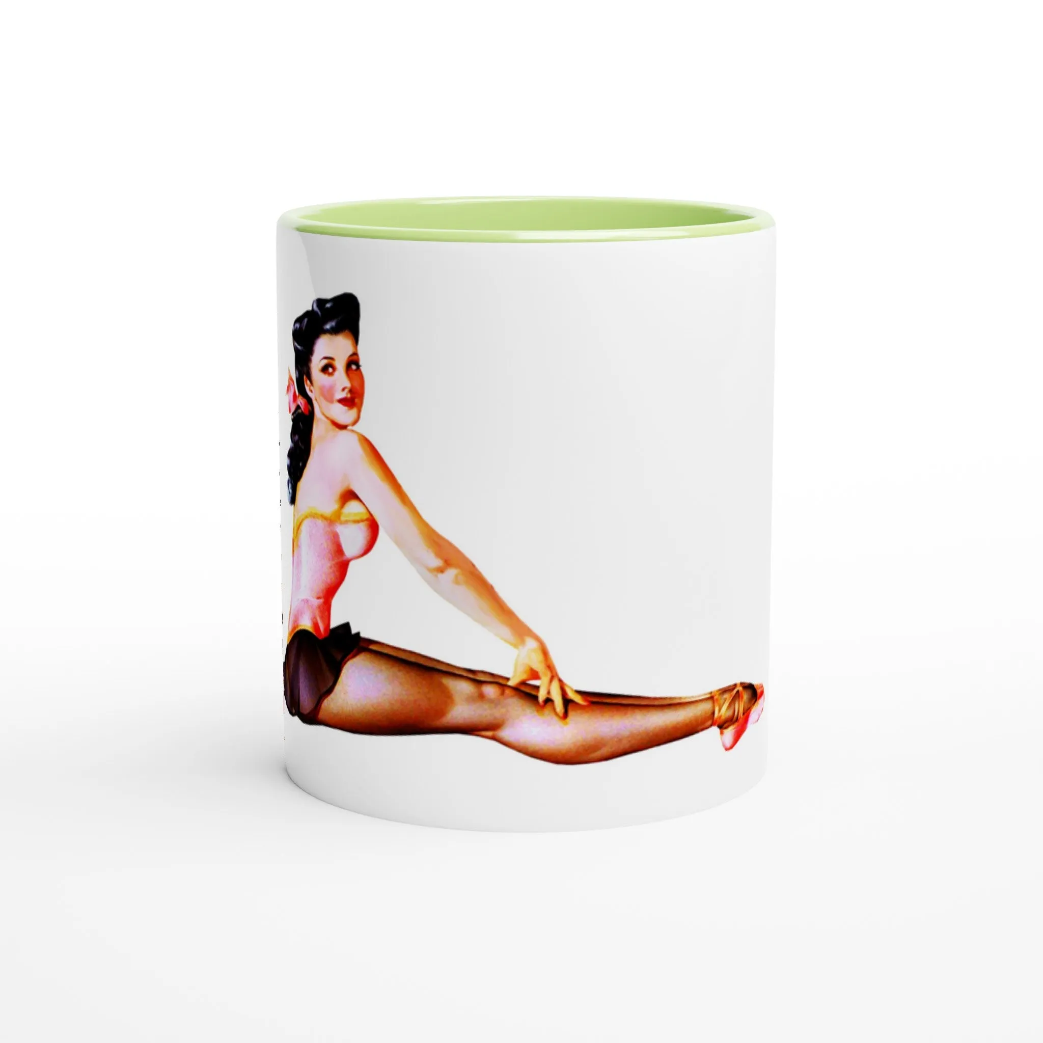 White 11oz Ceramic Mug - Retro Style - Vintage Pin Up Model - Pantyhose