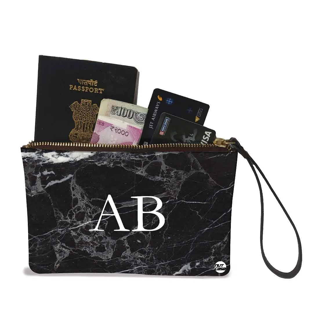 Women'S Wristlet Pouch - Black Marble