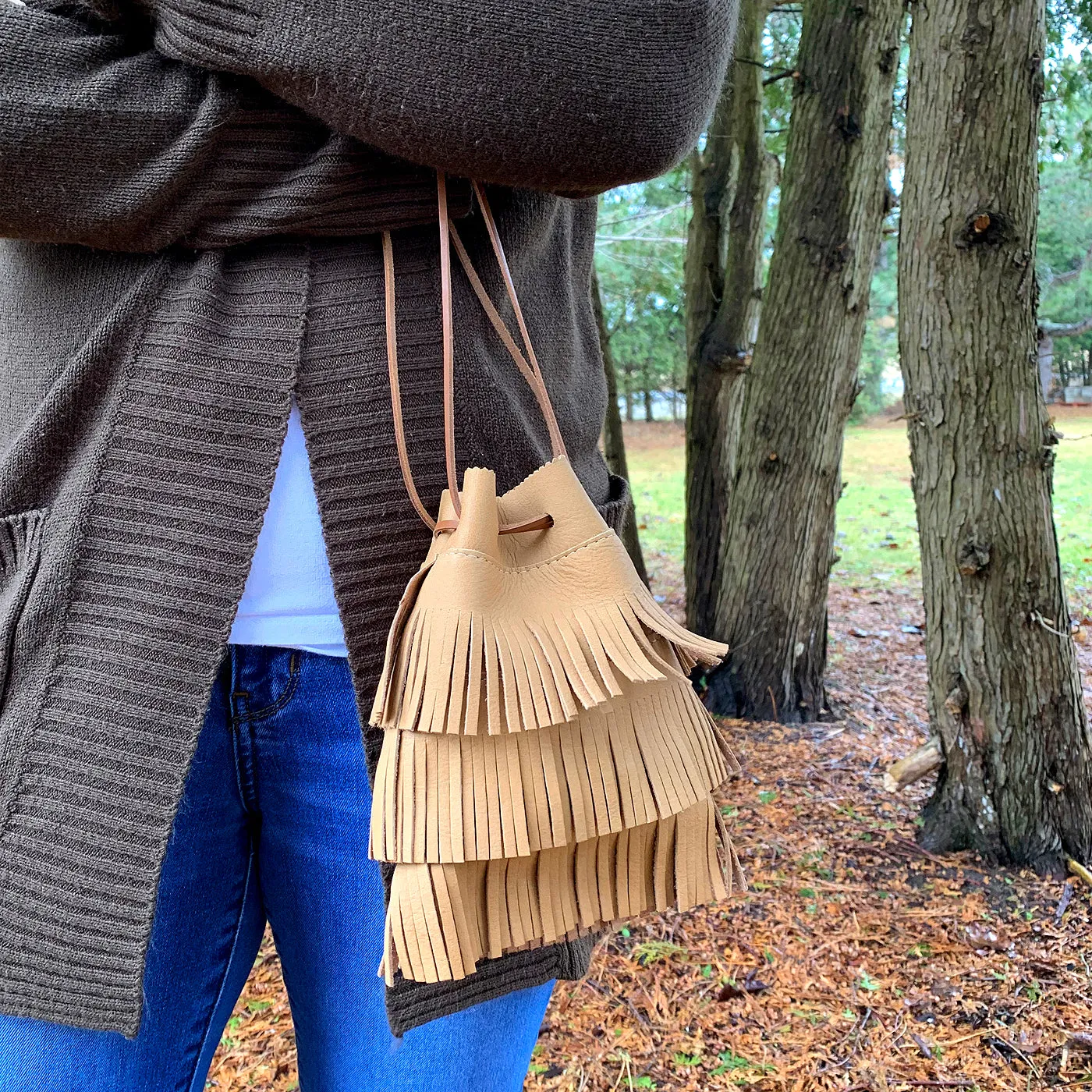 Wristlet Fringe Drawstring Purse