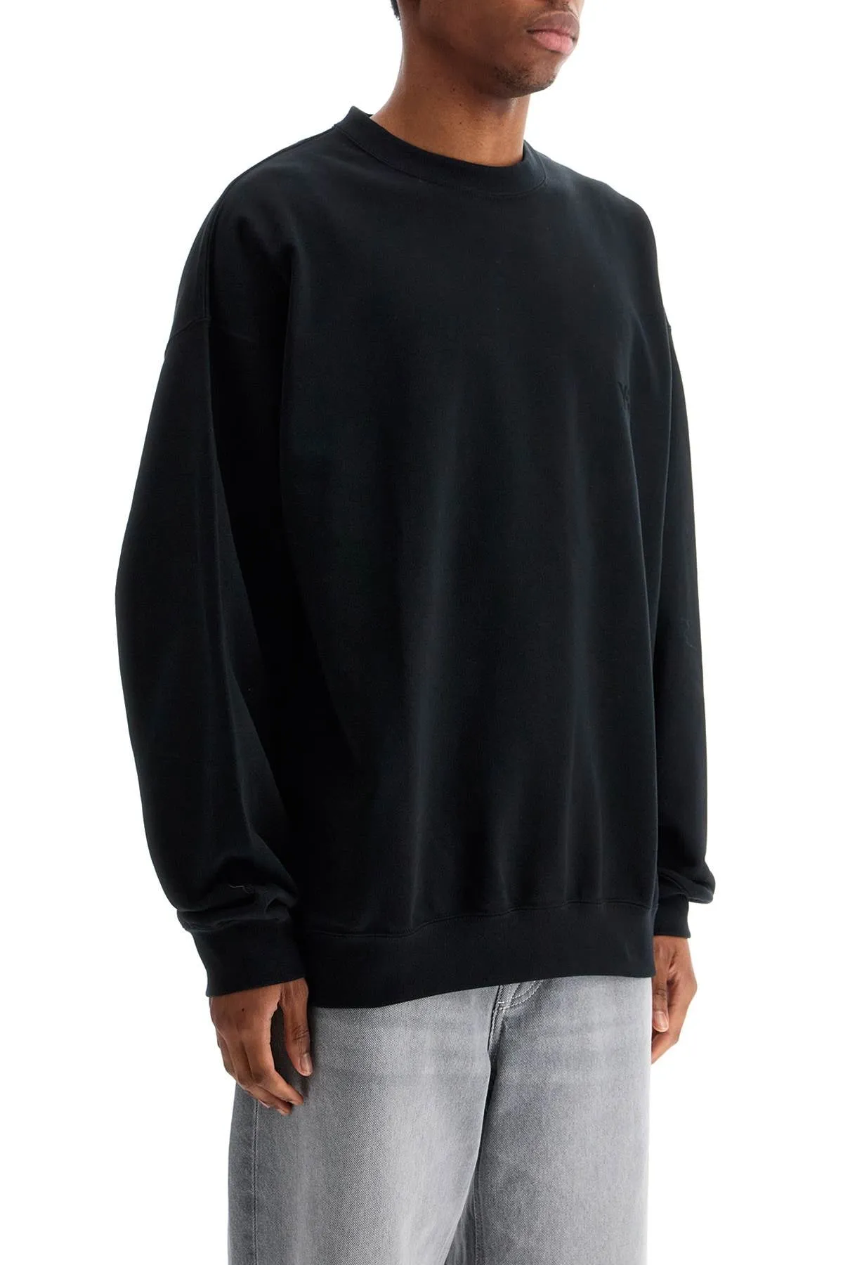 Y 3 Black Cotton Crewneck Sweatshirt With Tone On Tone Logo